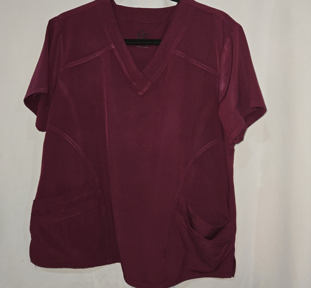 Women's V-Neck Medical Scrub Top in Burgandy